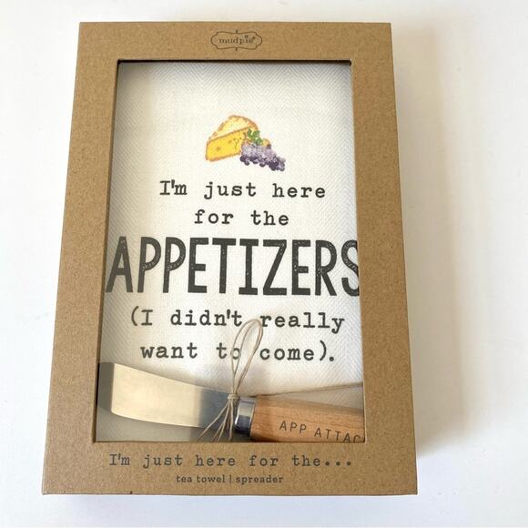 Mud Pie Tea Towel Spreader I’m Just Here For The Appetizers Gift Set NIB NWTS - Picture 3 of 5